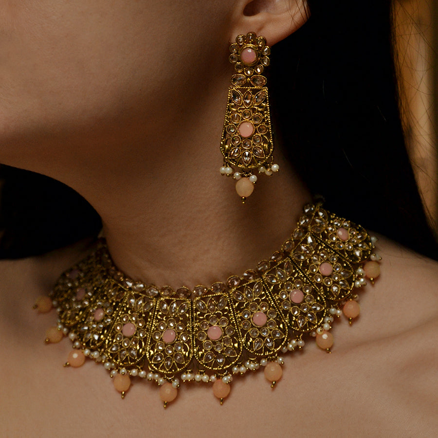 Safia Necklace Set - Coral