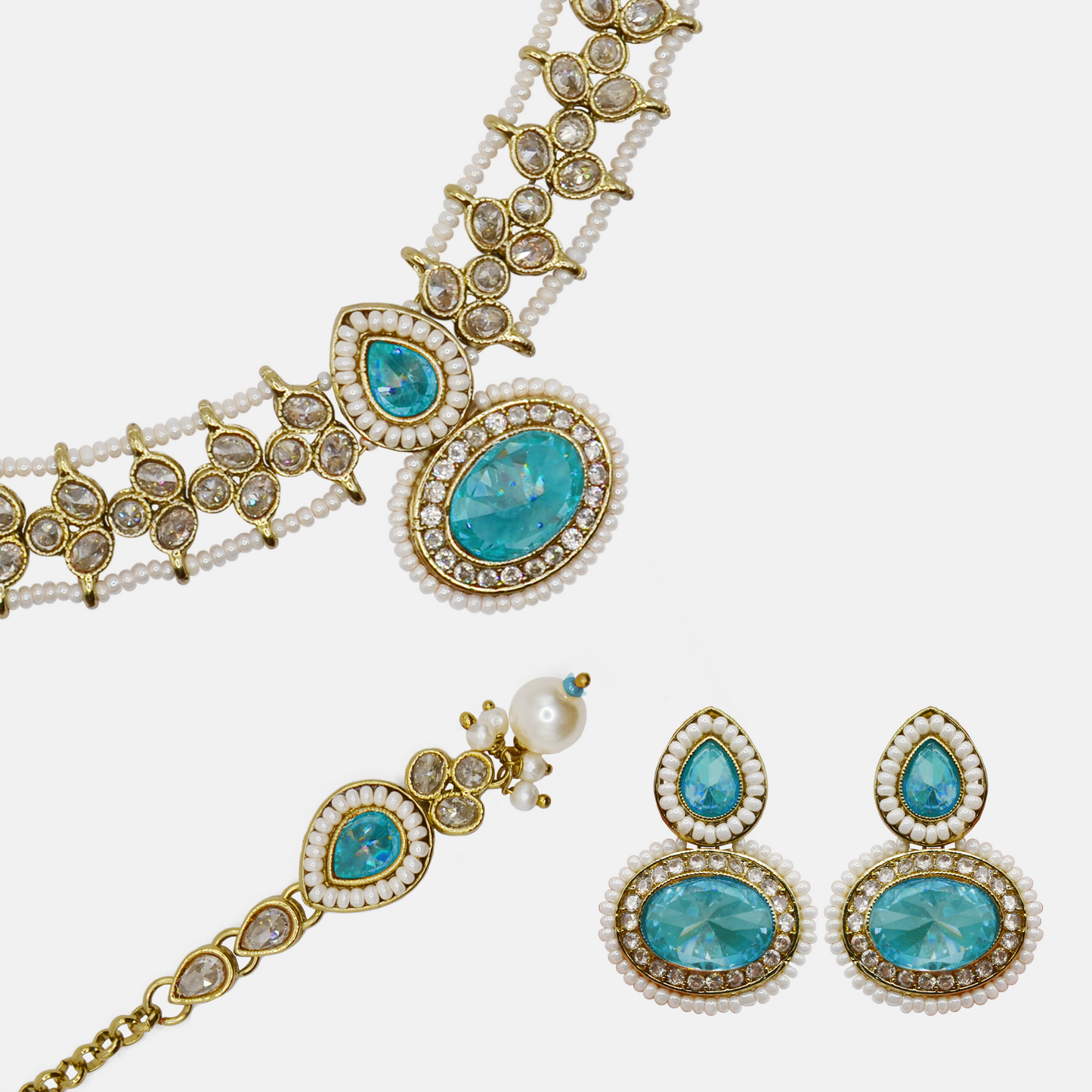 Amala Necklace Set - Sky Blue