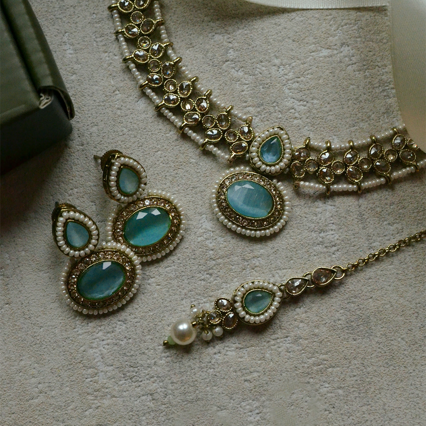 Amala Necklace Set - Sky Blue