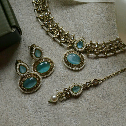 Amala Necklace Set - Sky Blue